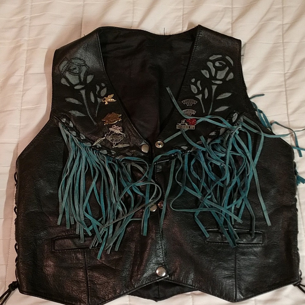 Well-traveled Leather motorcycle vest.